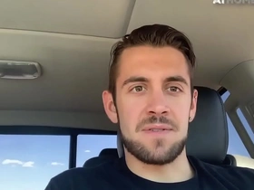 Hung stud jerks cock behind the wheel