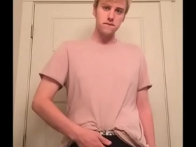 Blonde twink cums & shows off tight hole