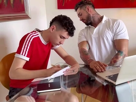 The english teacher gives an oral exam to his student.
