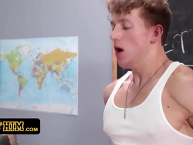 Bully him - nerdy guy gets stuck in detention with his bully and becomes his obedient sex toy
