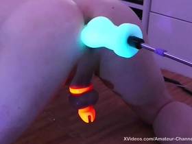 Anal alien invasion - getting fucked by glow in the dark alien dildo's whilst locked in chastity