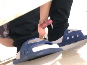 Gay Asian boy gets off in public restroom