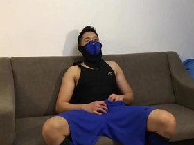 Gay Chinese handsome in mask and action